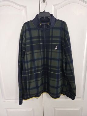 Nautica Green & Navy Plaid Quarter-Zip Fleece